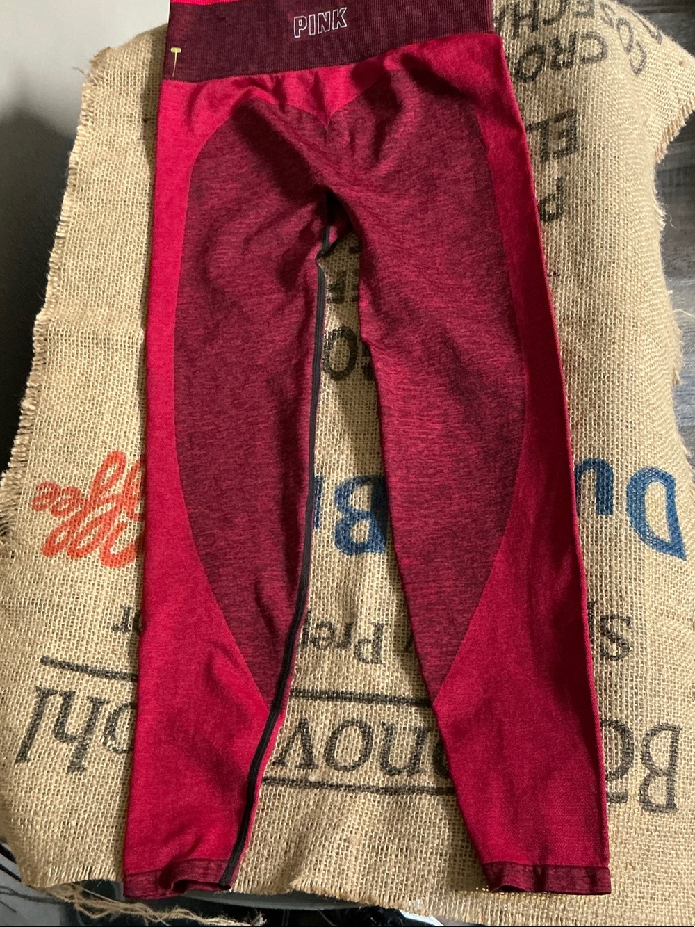 PINK Victoria's Secret Red Ombre Leggings with Contrast Panels